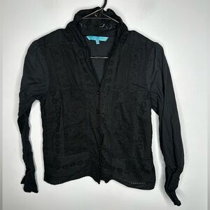 Johnny was black embroidered eyelet blouse Button Down XS